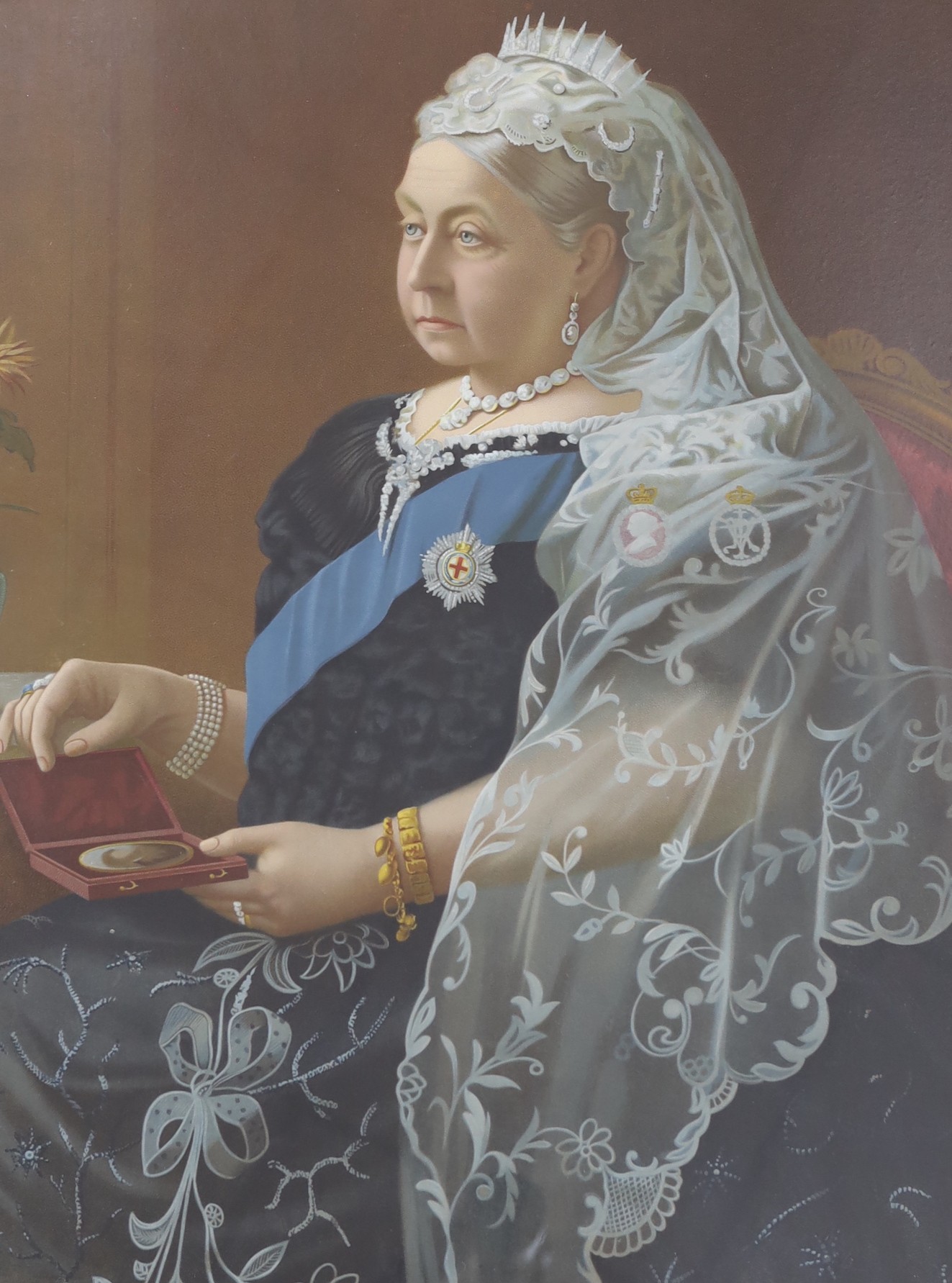 Alfred Cooke publ., chromolithograph, Portrait of Queen Victoria, the Sovereign of 60 years, 60 x 49cm, another chromolithograph, The late Majesty, Queen Victoria, 84 x 74cm, and an 1887 Jubilee portrait